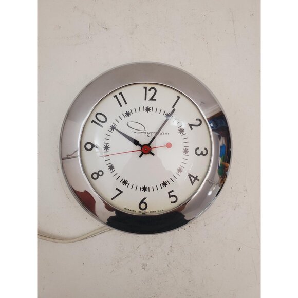 Vintage Mid Century Chrome Wall Clock Wafer Wall clock Kitchen clock - Vintage - Picture 2 of 10